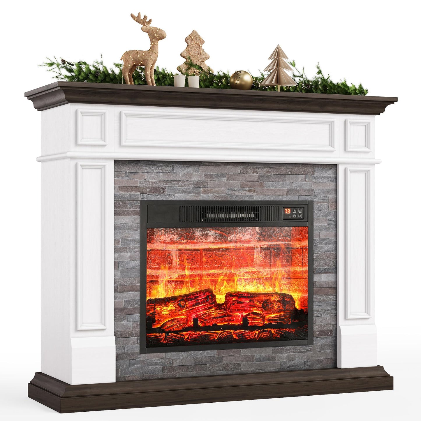 Electric Fireplace with Mantel, 44" Freestanding Fireplace Heater