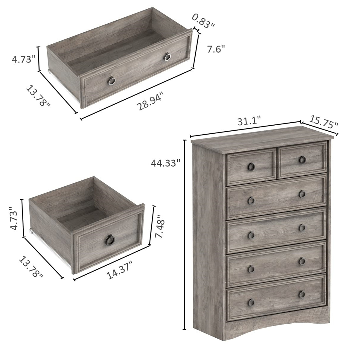 Holliwill Dresser Nightstands Set, 4 Pieces Bedroom Furniture Set, Wide 10 Drawer Dresser, Tall 6 Drawer Dresser and 2 Drawer Nightstand with LED & Outlets, Grey