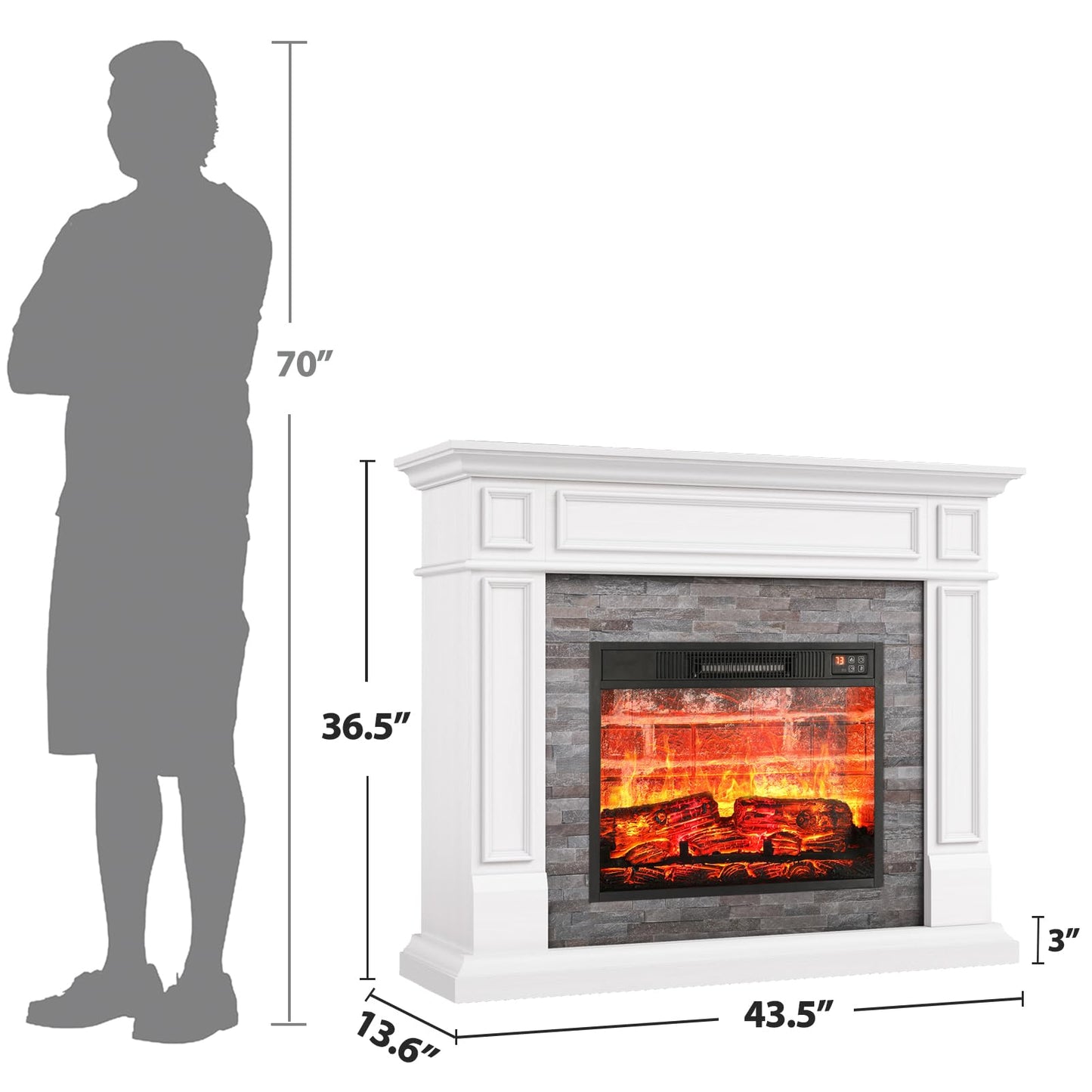 Electric Fireplace with Mantel, 44" Freestanding Fireplace Heater