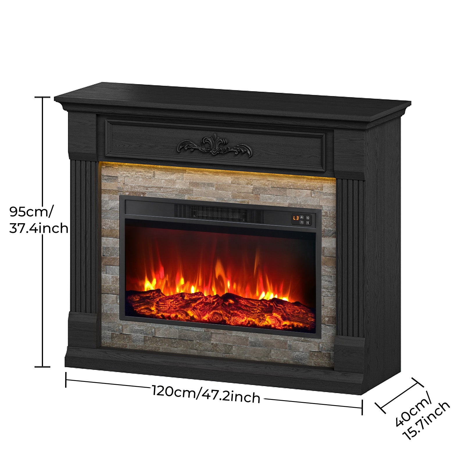 Holliwill 47" Electric Fireplace with Mantel, Free Standing Fireplace Heater with 30" Insert, LED Lights, 1400W