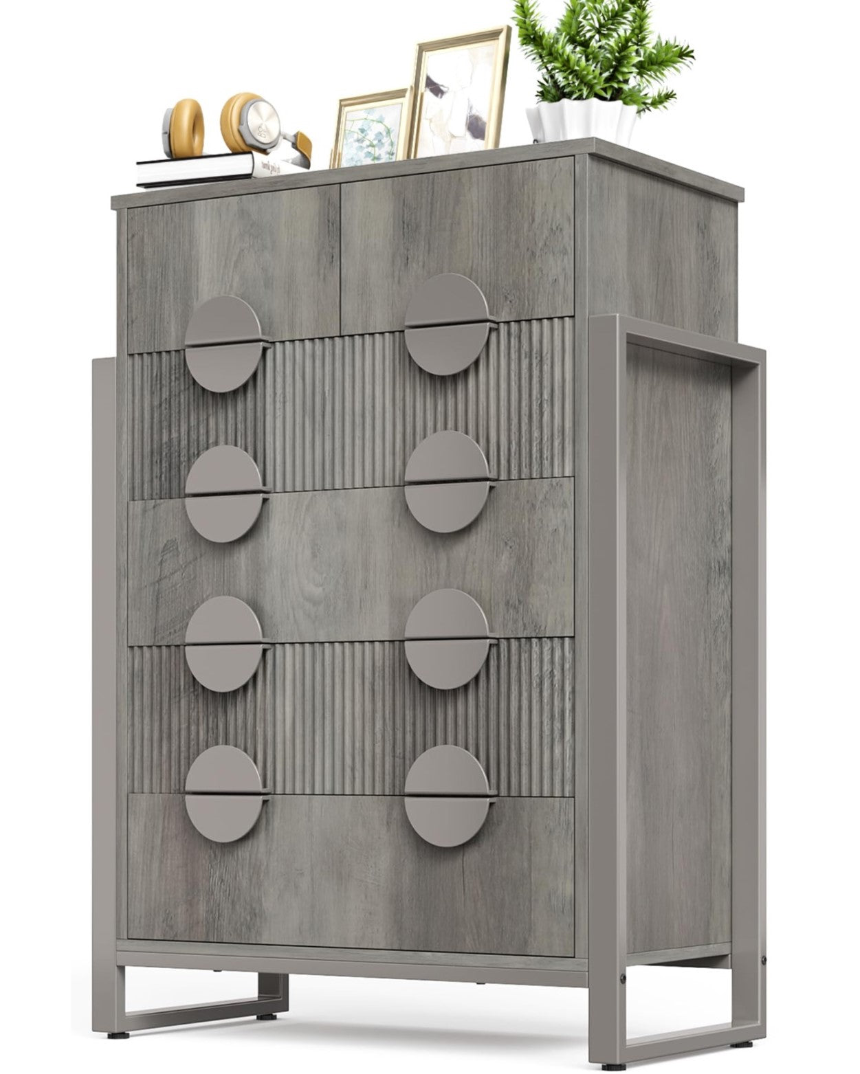 6 Drawer Dresser for Bedroom, Tall Fluted Dresser Chest of Drawers