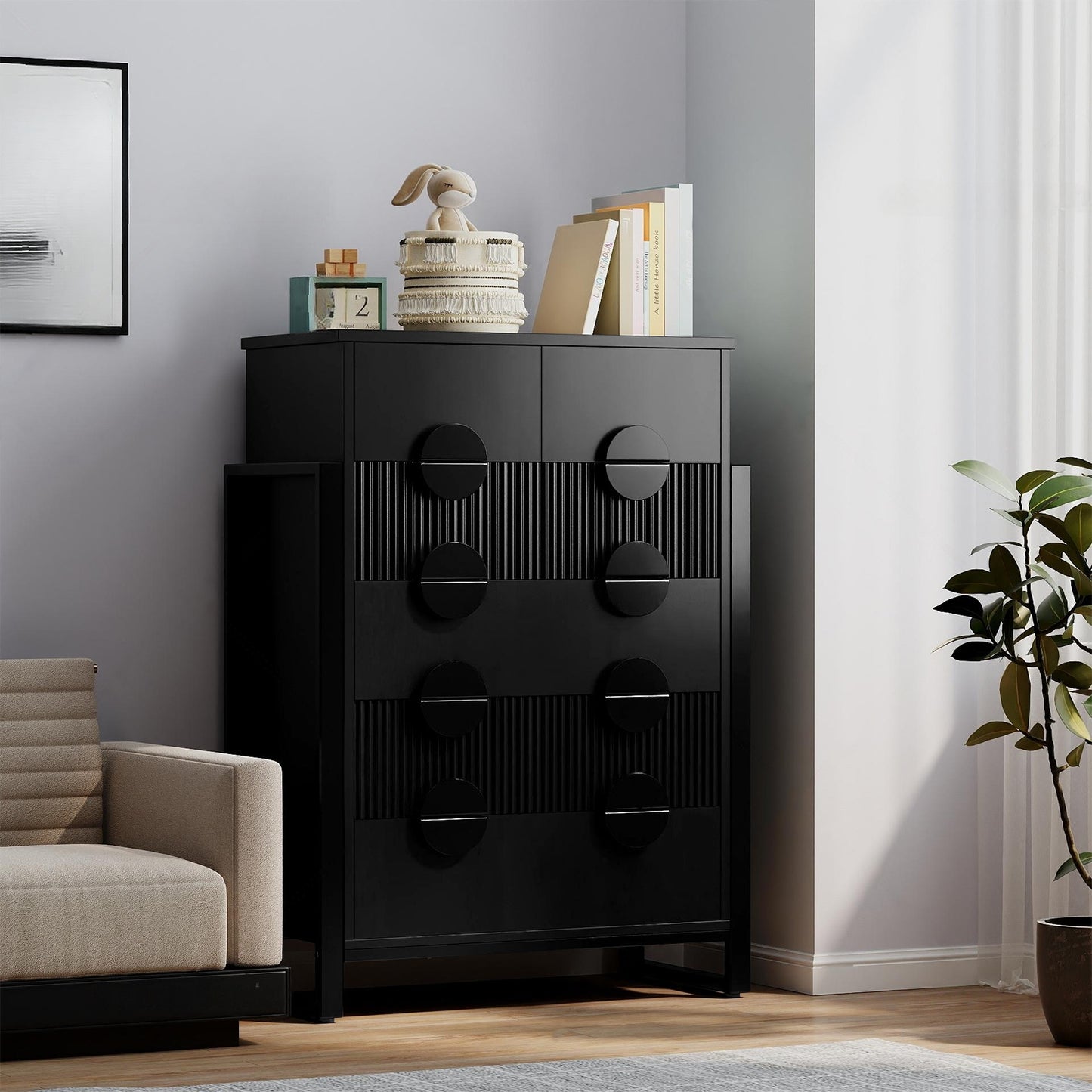 6 Drawer Dresser for Bedroom, Tall Fluted Dresser Chest of Drawers