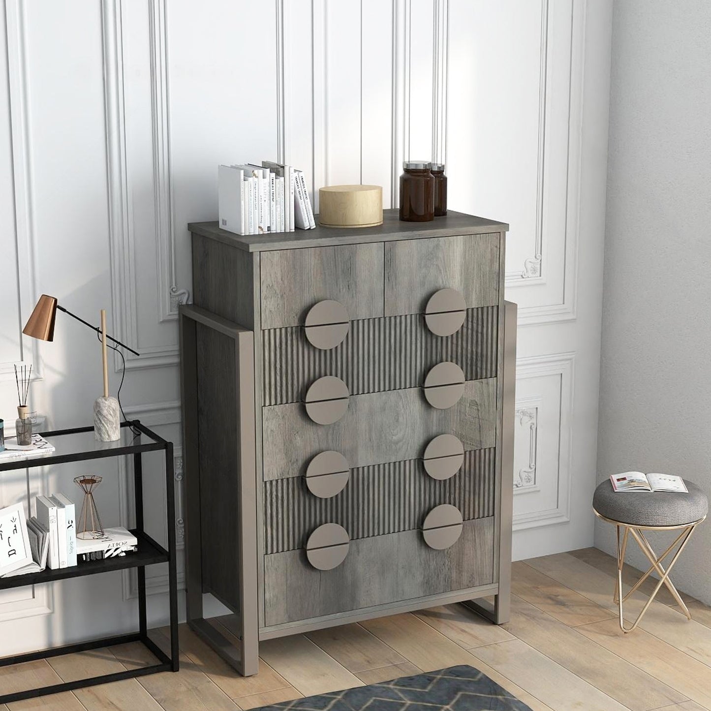 6 Drawer Dresser for Bedroom, Tall Fluted Dresser Chest of Drawers