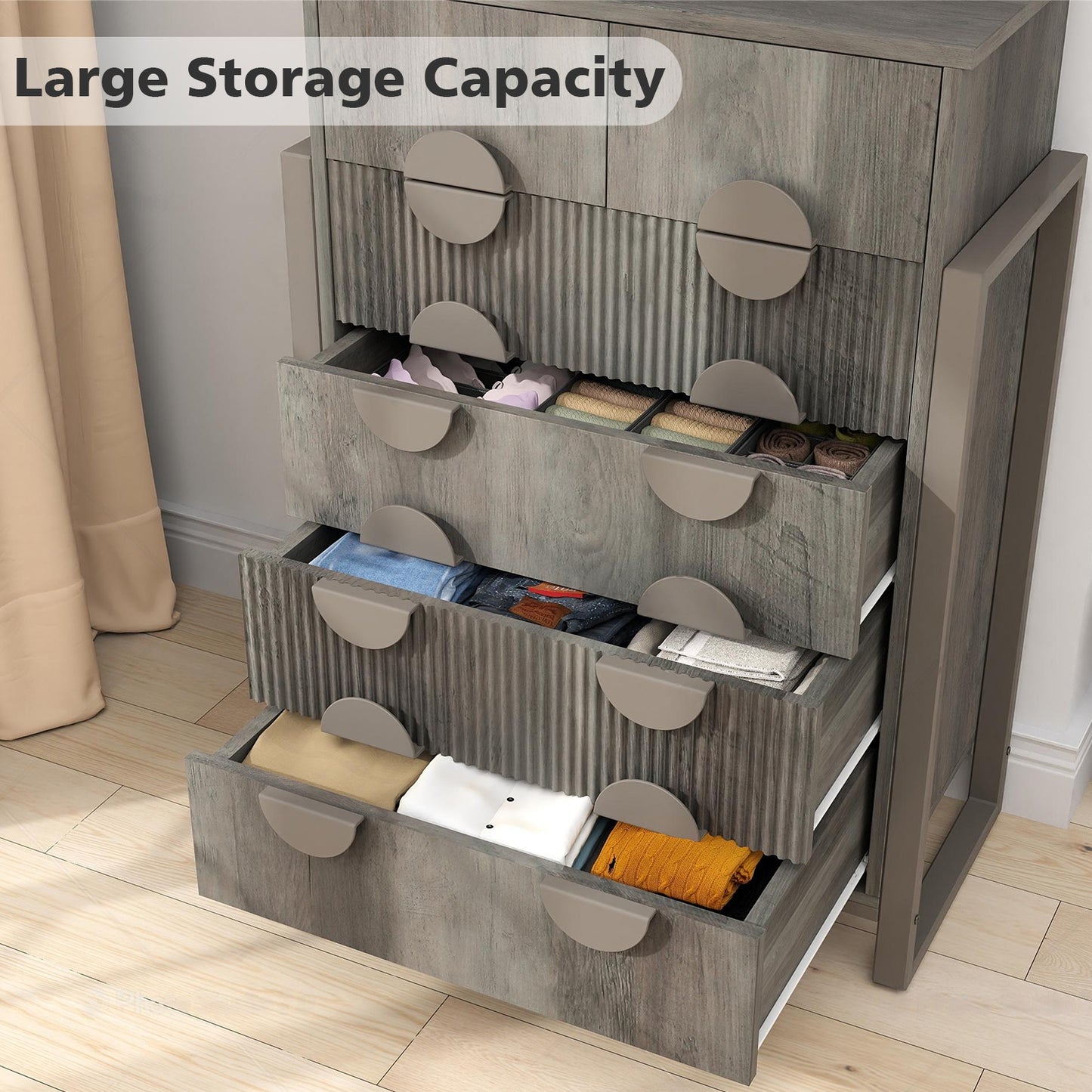 6 Drawer Dresser for Bedroom, Tall Fluted Dresser Chest of Drawers
