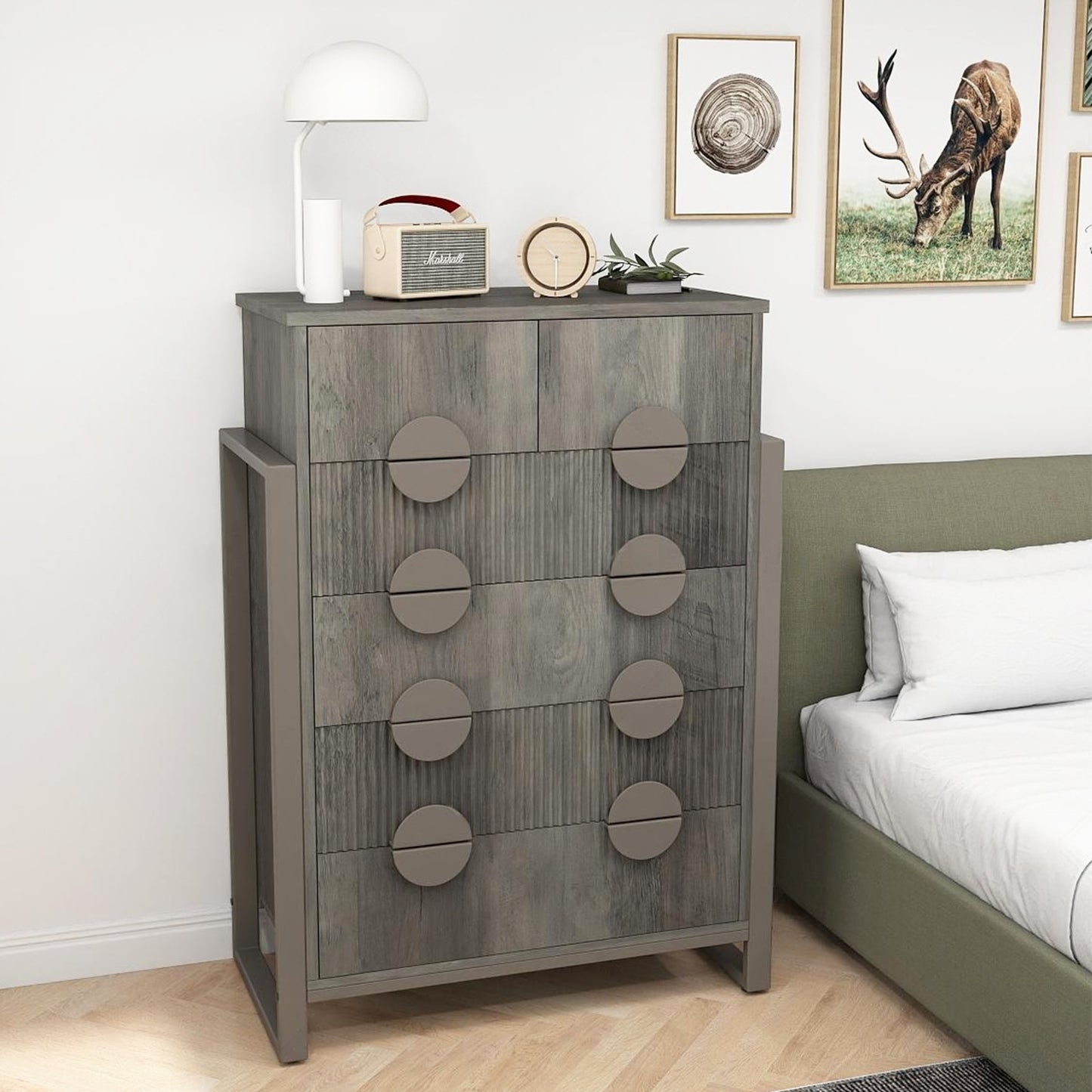 6 Drawer Dresser for Bedroom, Tall Fluted Dresser Chest of Drawers