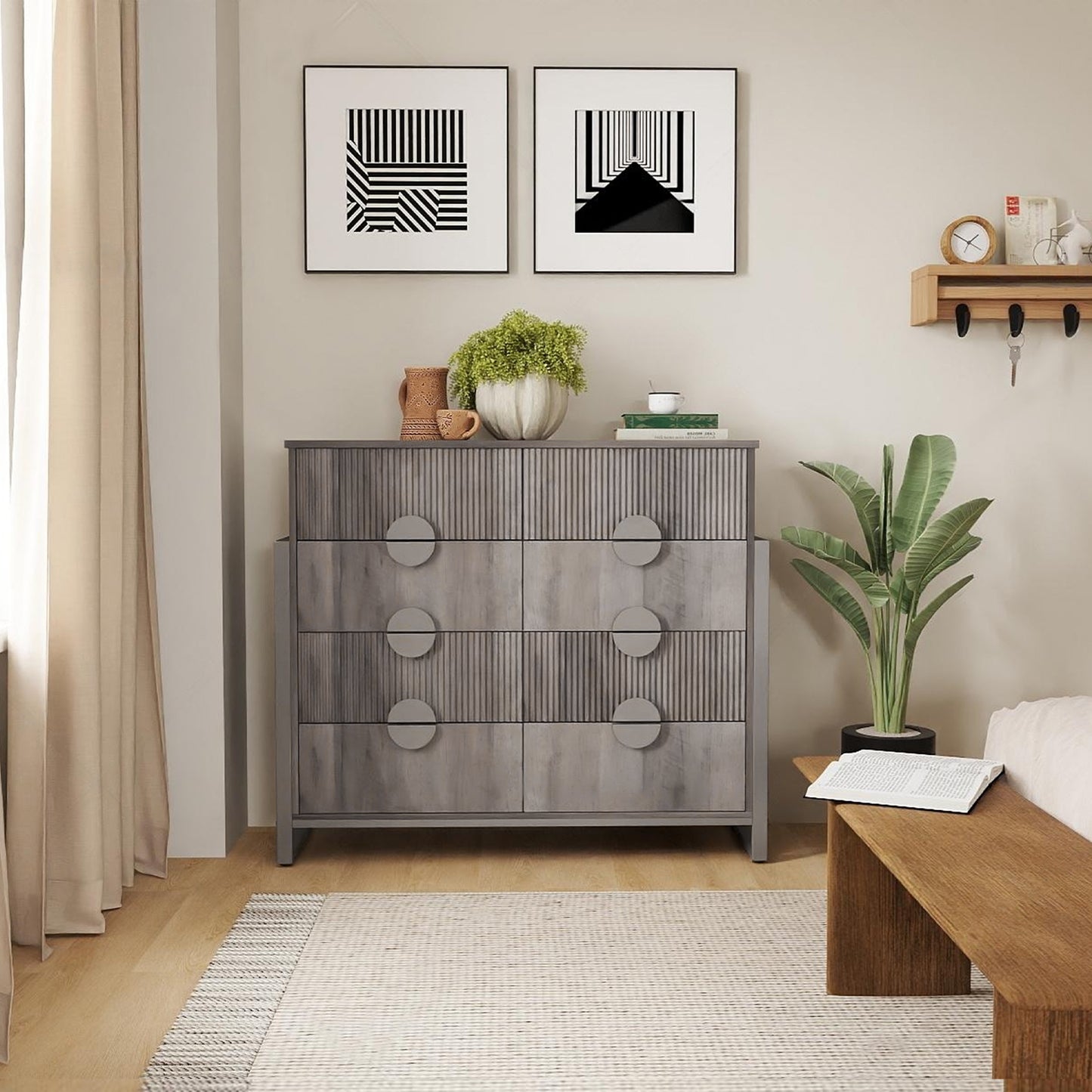 8 Drawer Dresser for Bedroom, Fluted Double Chest of Drawers
