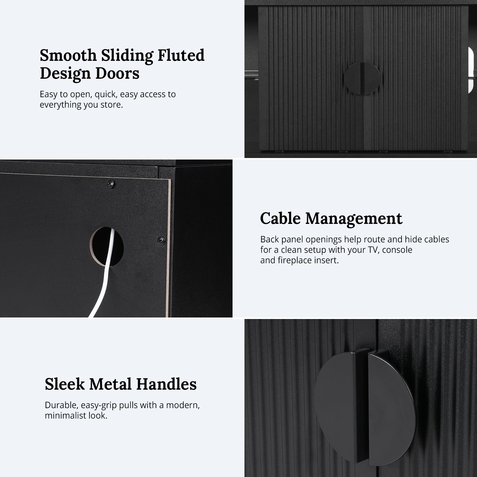 Holliwill 70" Fireplace TV Stand for TVs up to 80" with LED Lights, Fluted Modern Entertainment Center with 23" Electric Heater TV Console with Door for Living Room, Black