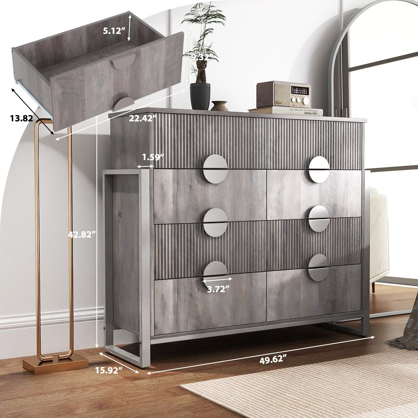 8 Drawer Dresser for Bedroom, Fluted Double Chest of Drawers